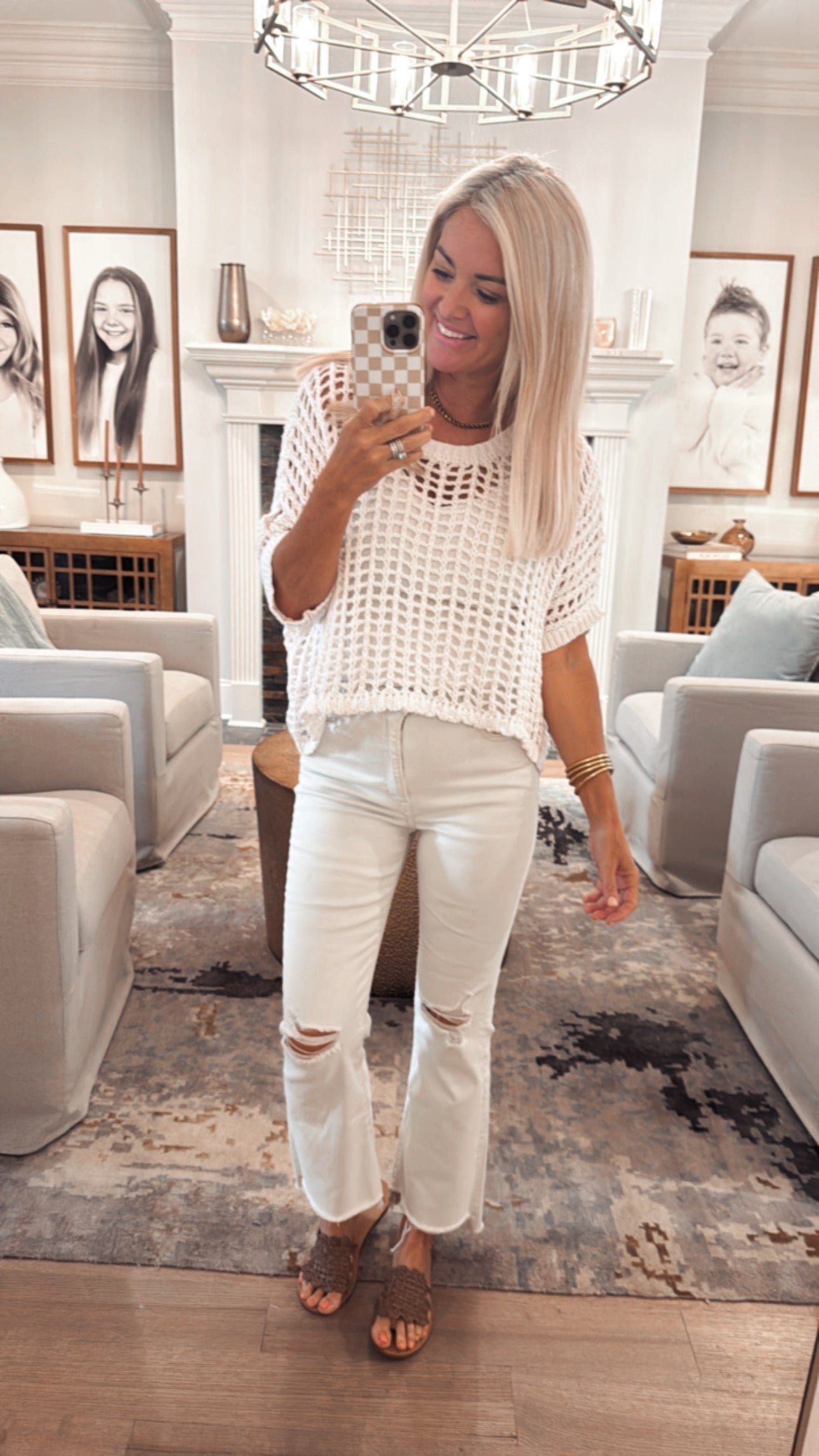 Open Stitch Drop Shoulder Top