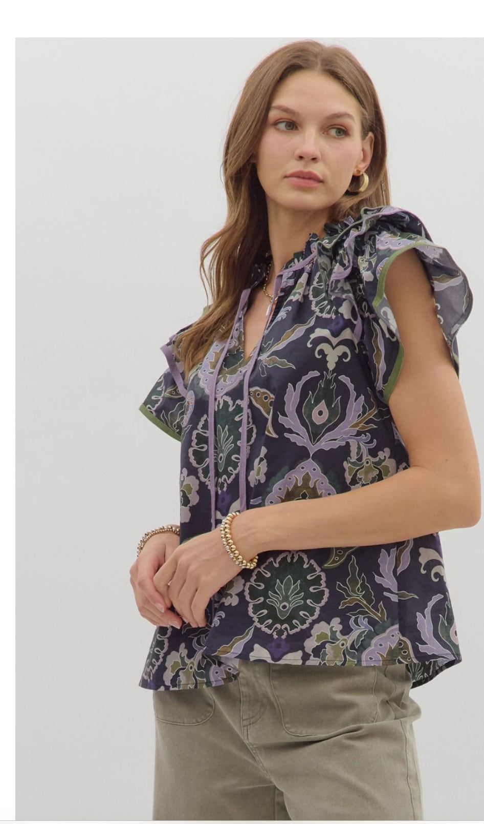 Paisley Print Ruffle Top