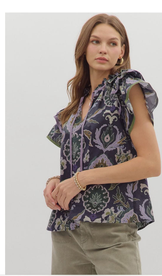 Paisley Print Ruffle Top