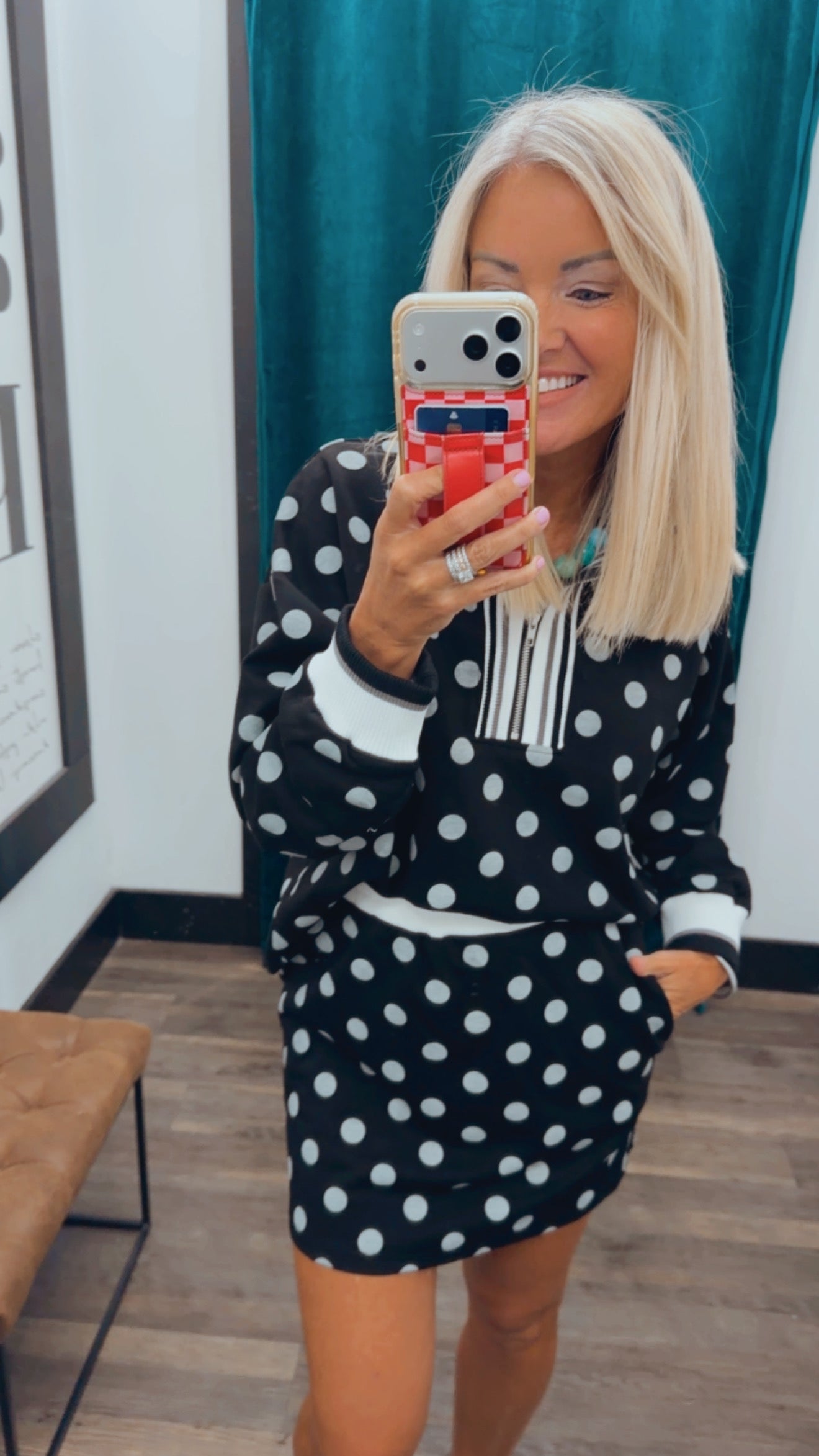 Polka Dot Half Zip Knit Set