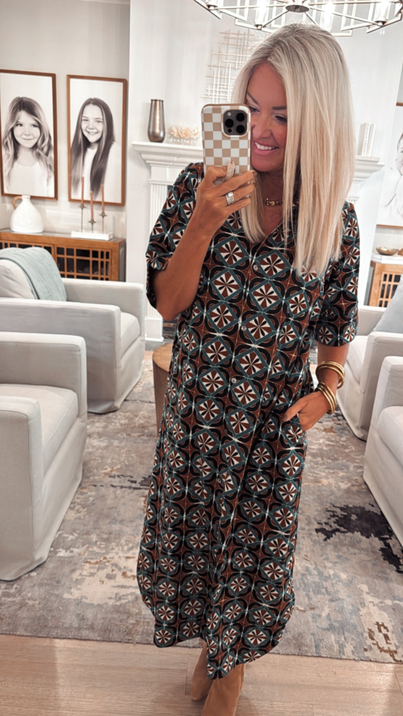 Geometric Print Midi Dress