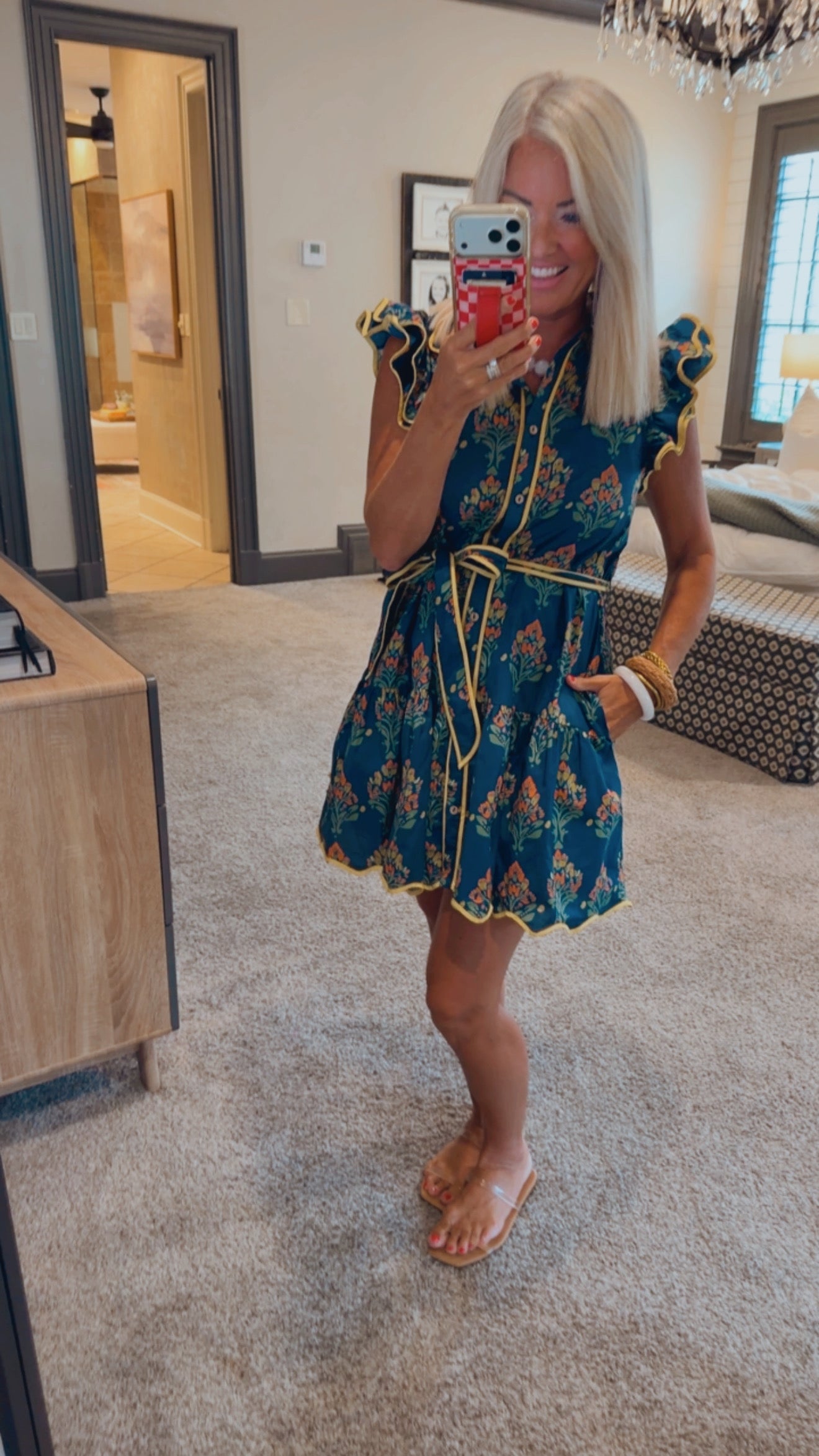 Scallop Edge Button Down Floral Dress