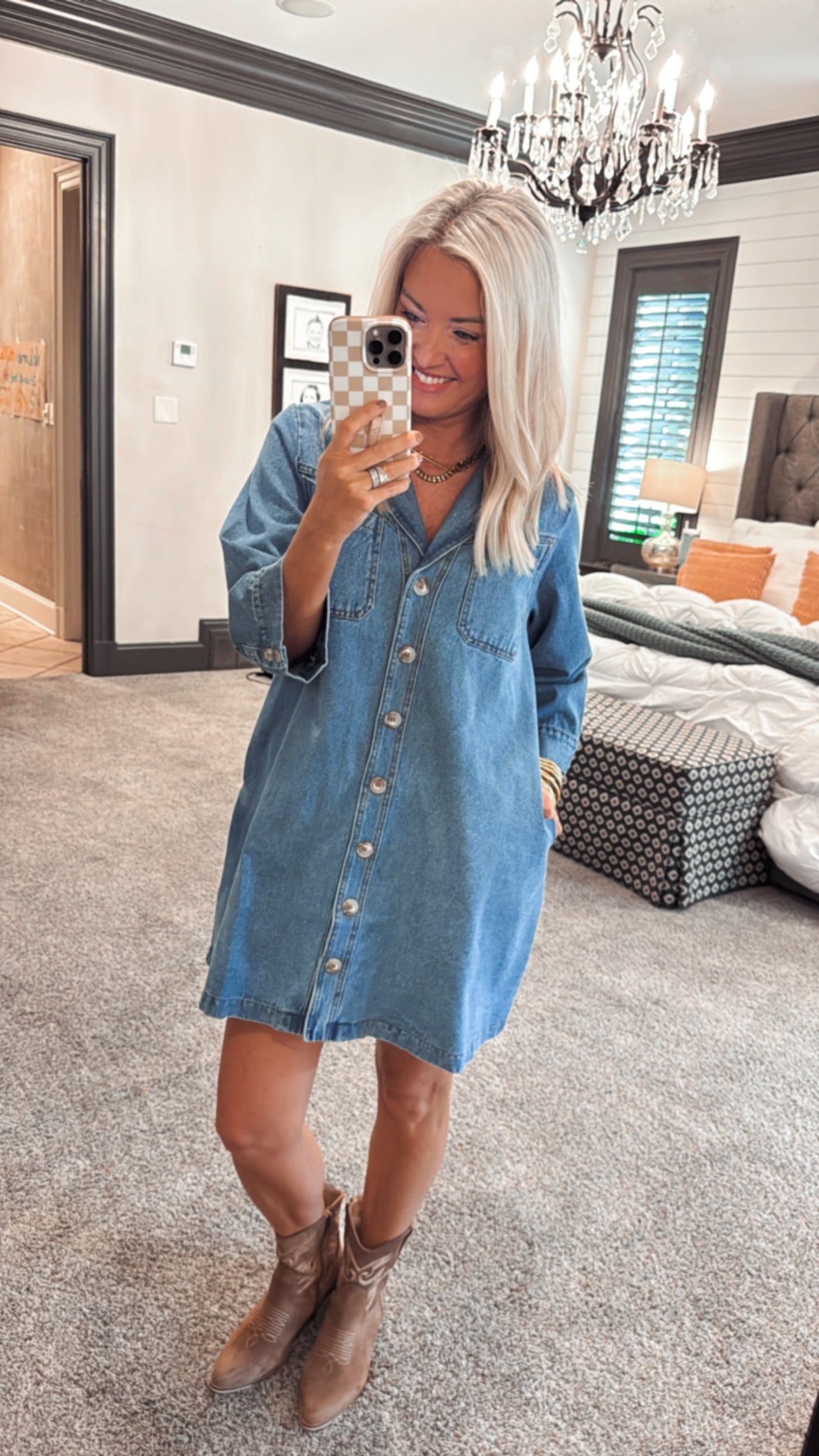 Denim 3/4 Sleeve Mini Dress