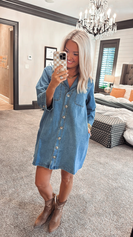 Denim 3/4 Sleeve Mini Dress