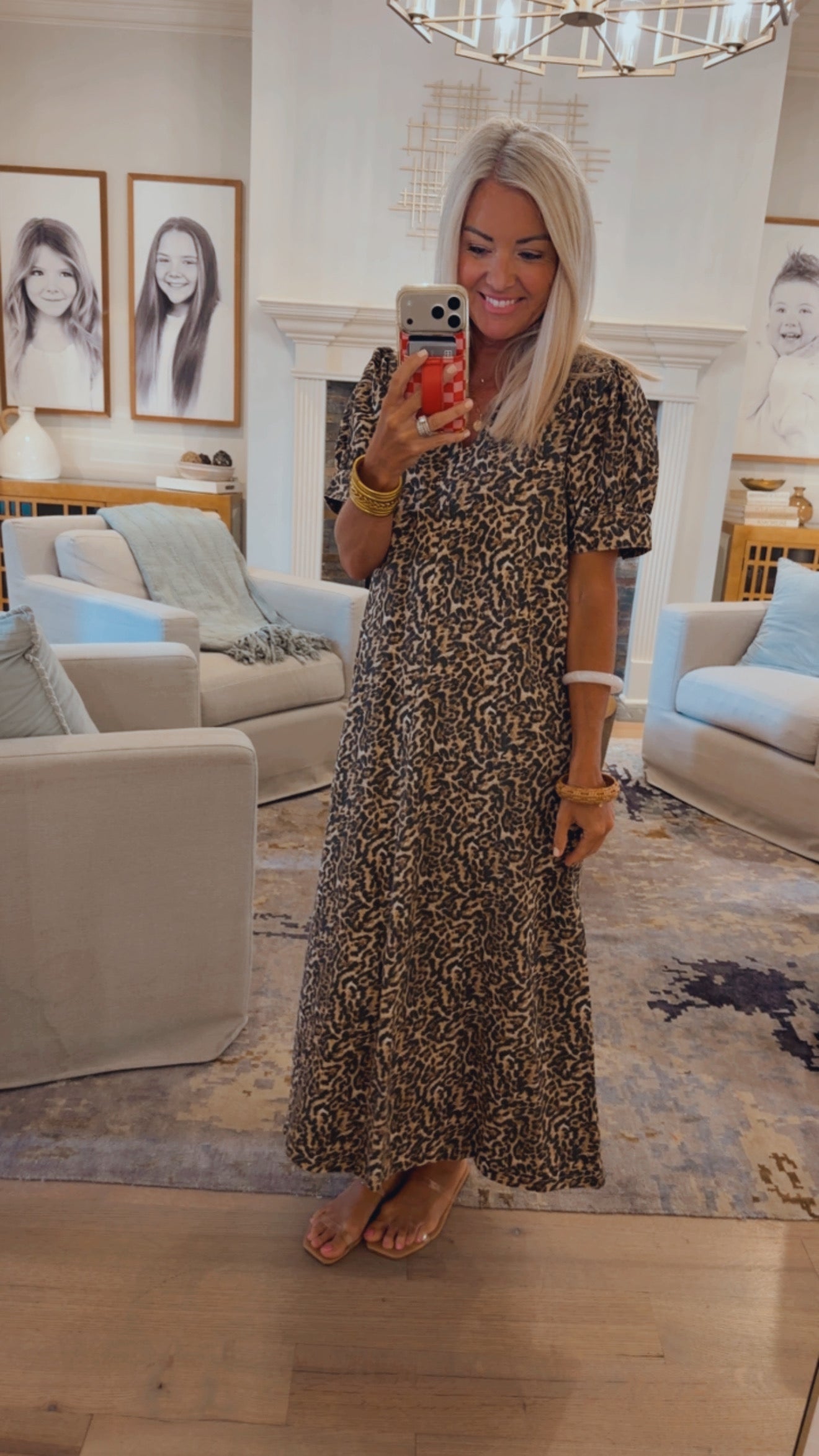 Leopard Print Woven Midi Dress