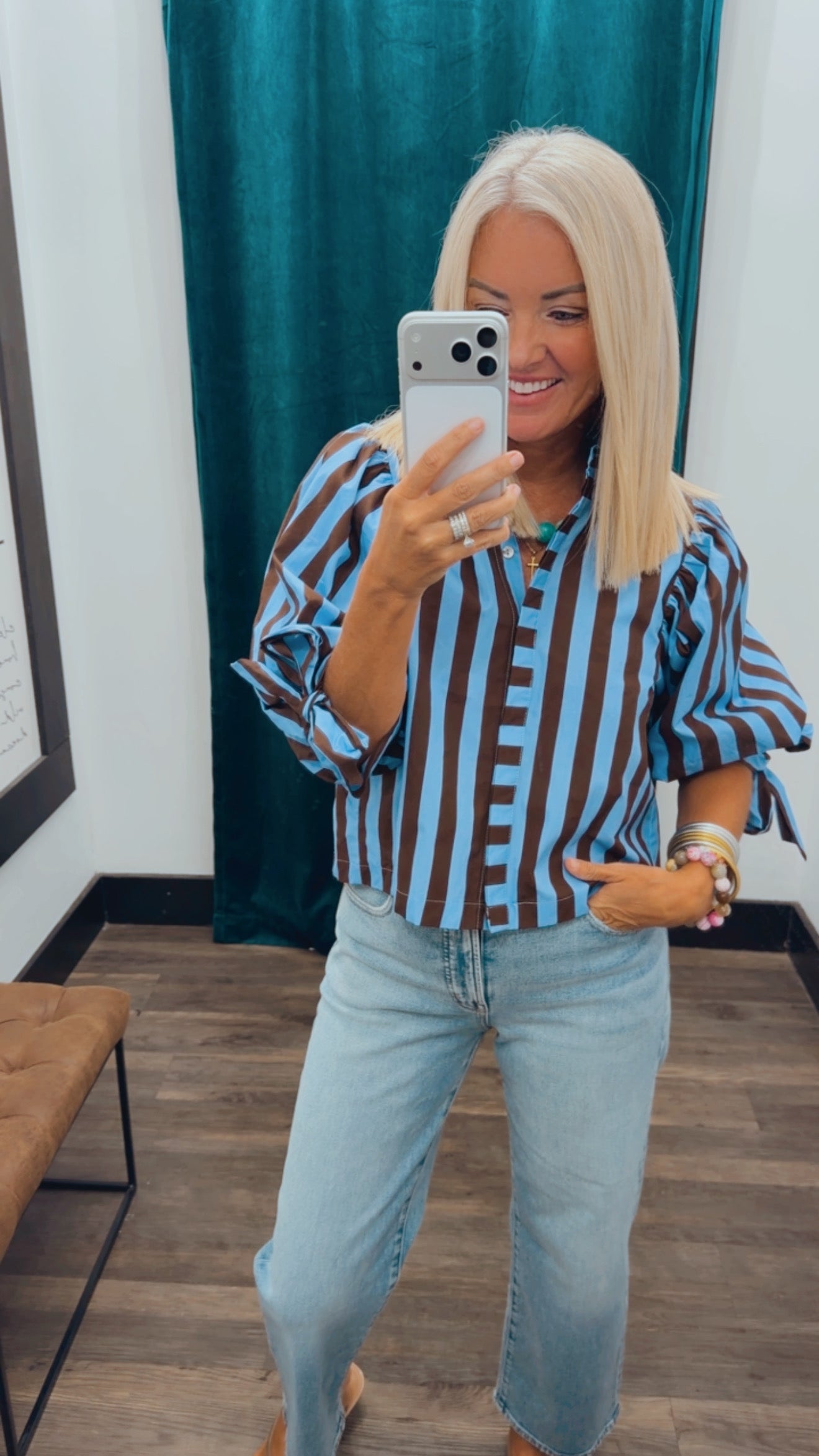 Stripe Tie Sleeve Top
