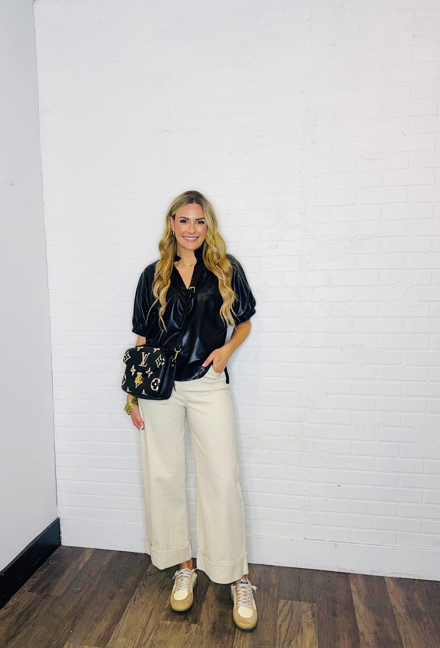 Faux Leather Puff Sleeve Top