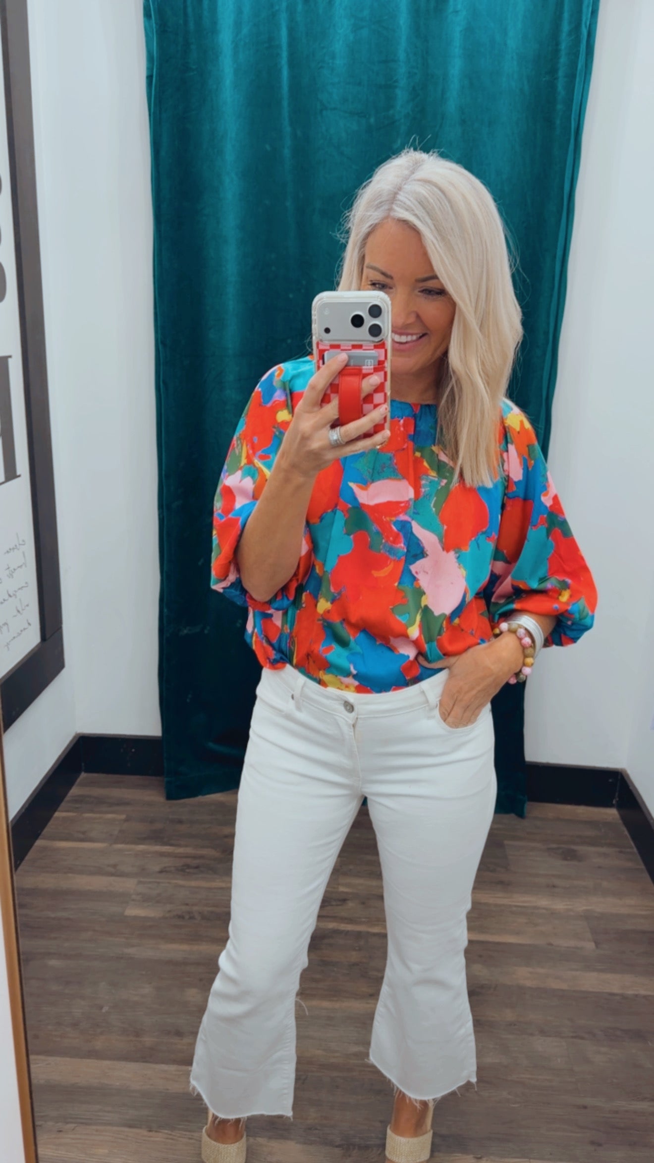 Balloon Sleeve Abstract Print Top