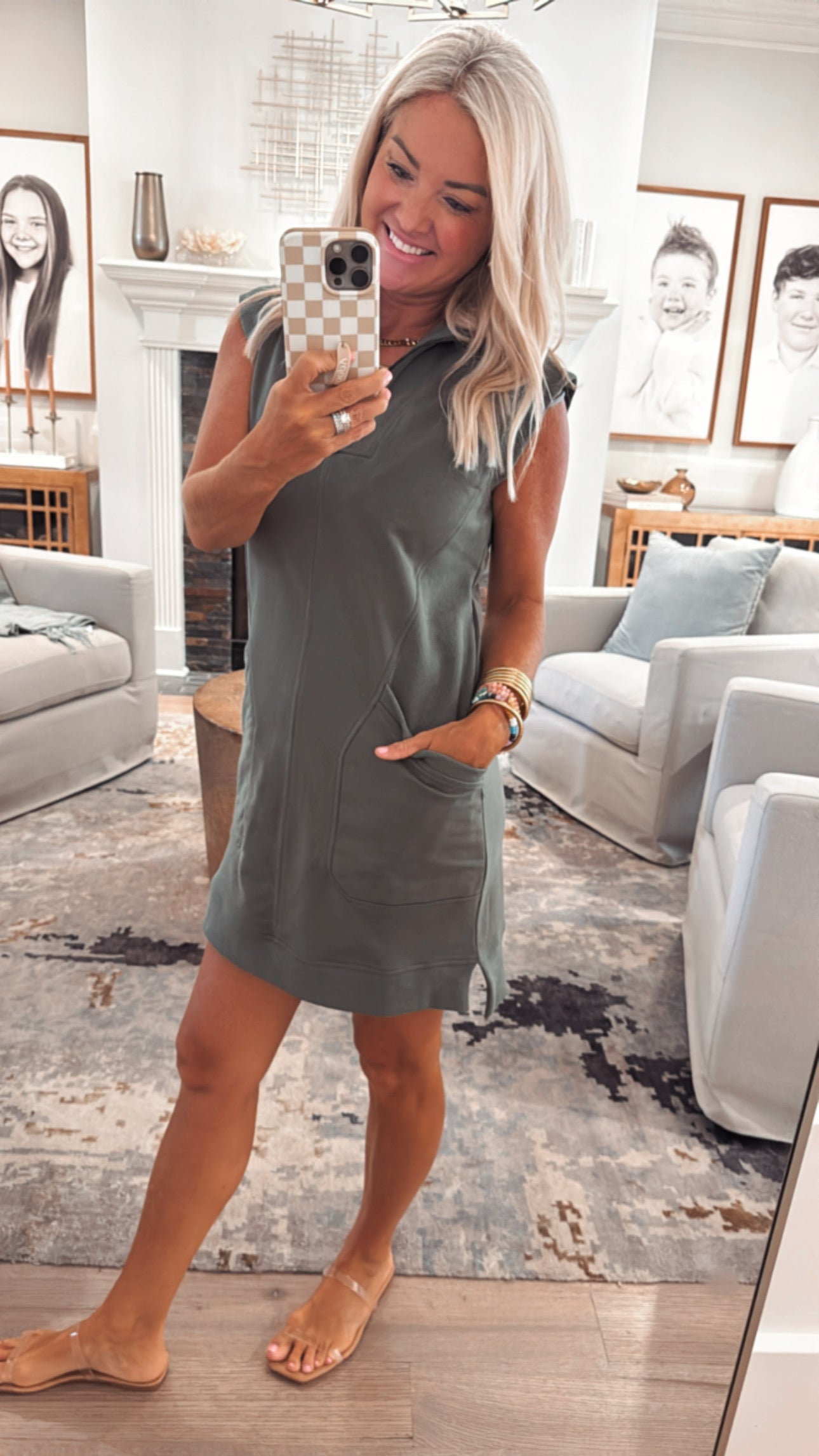 Cap Sleeve Mini Dress w/ Front Pockets