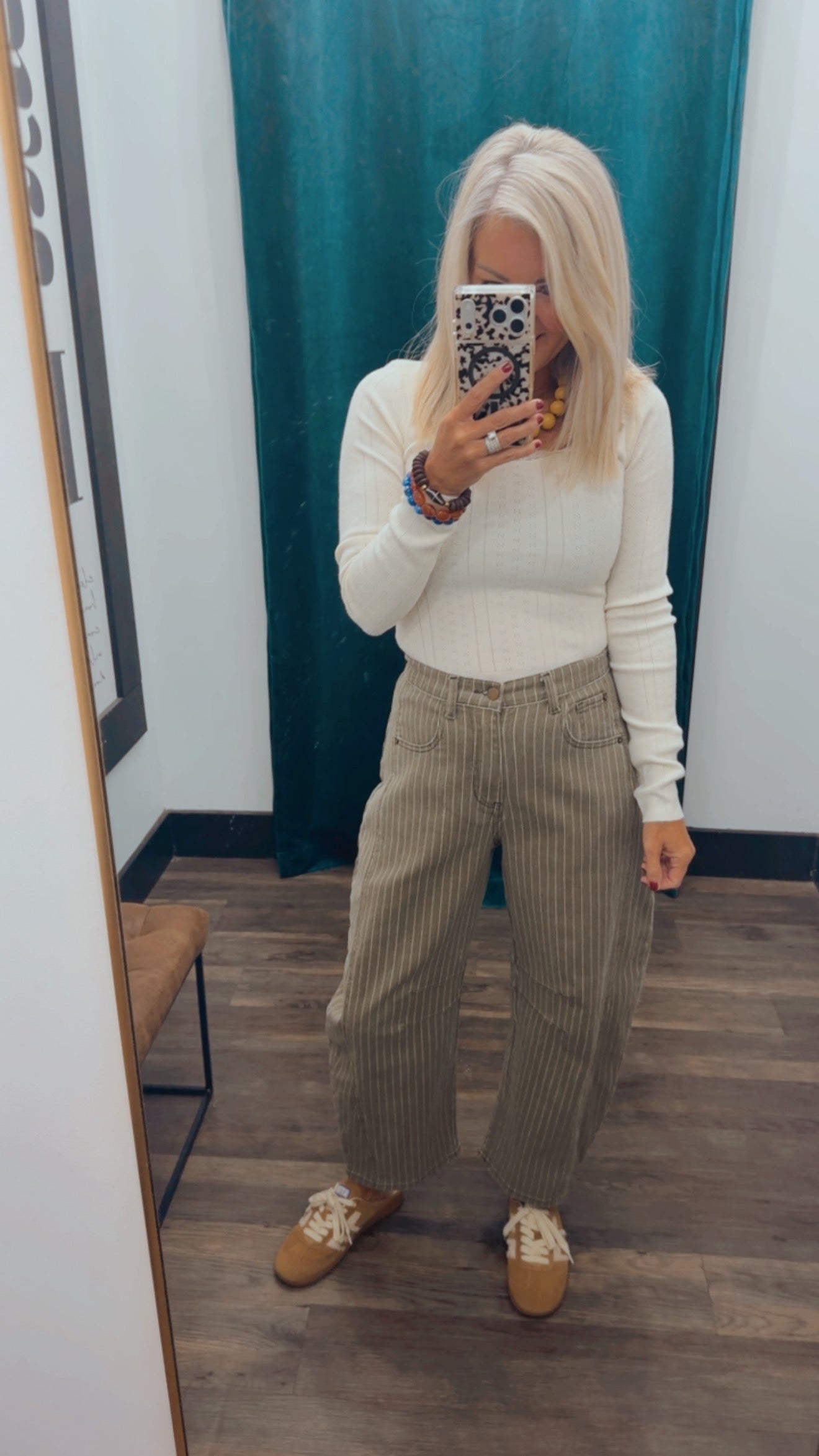 Pinstriped Barrel Pants