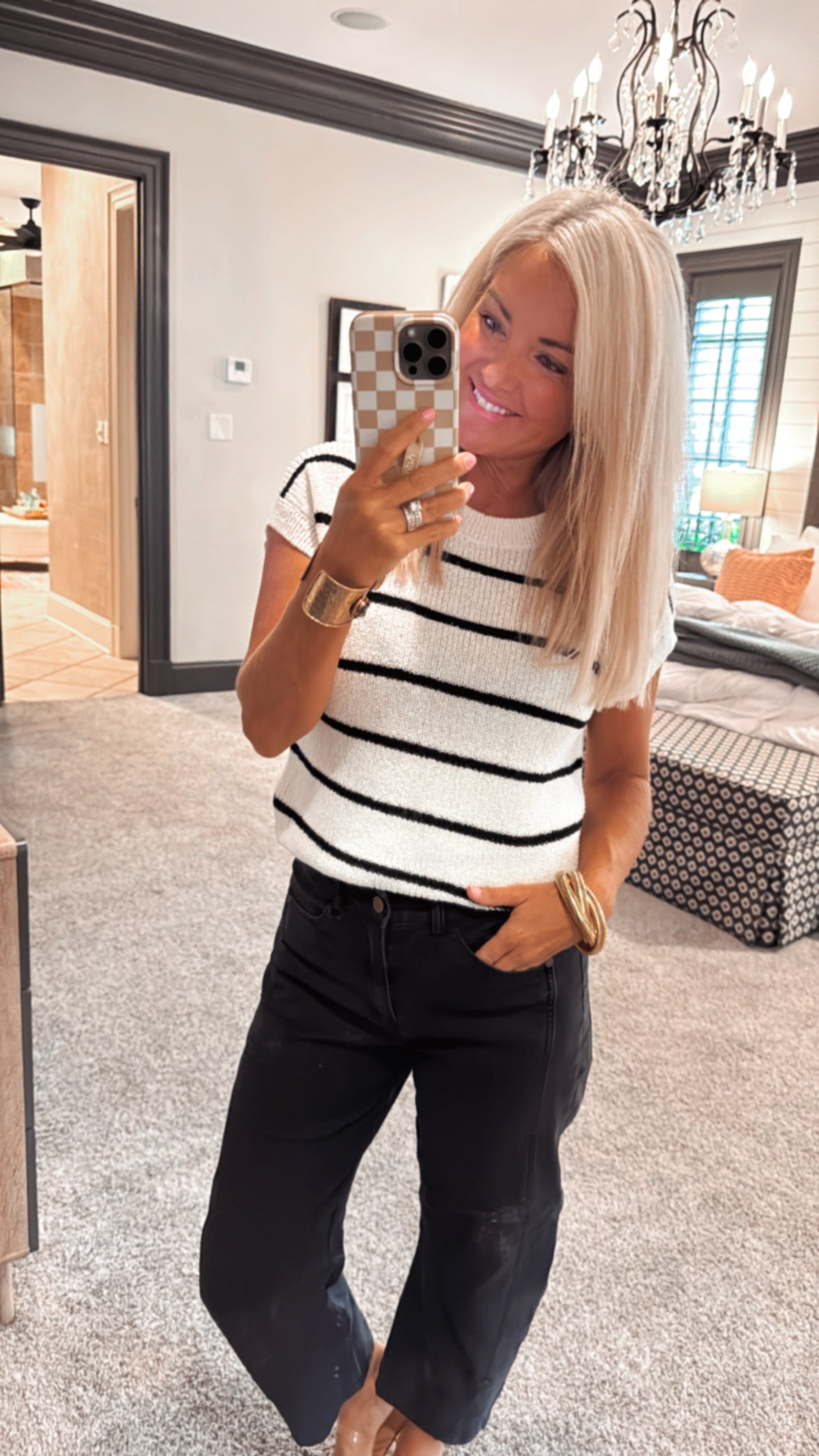 Stripe Short Sleeve Sweater
