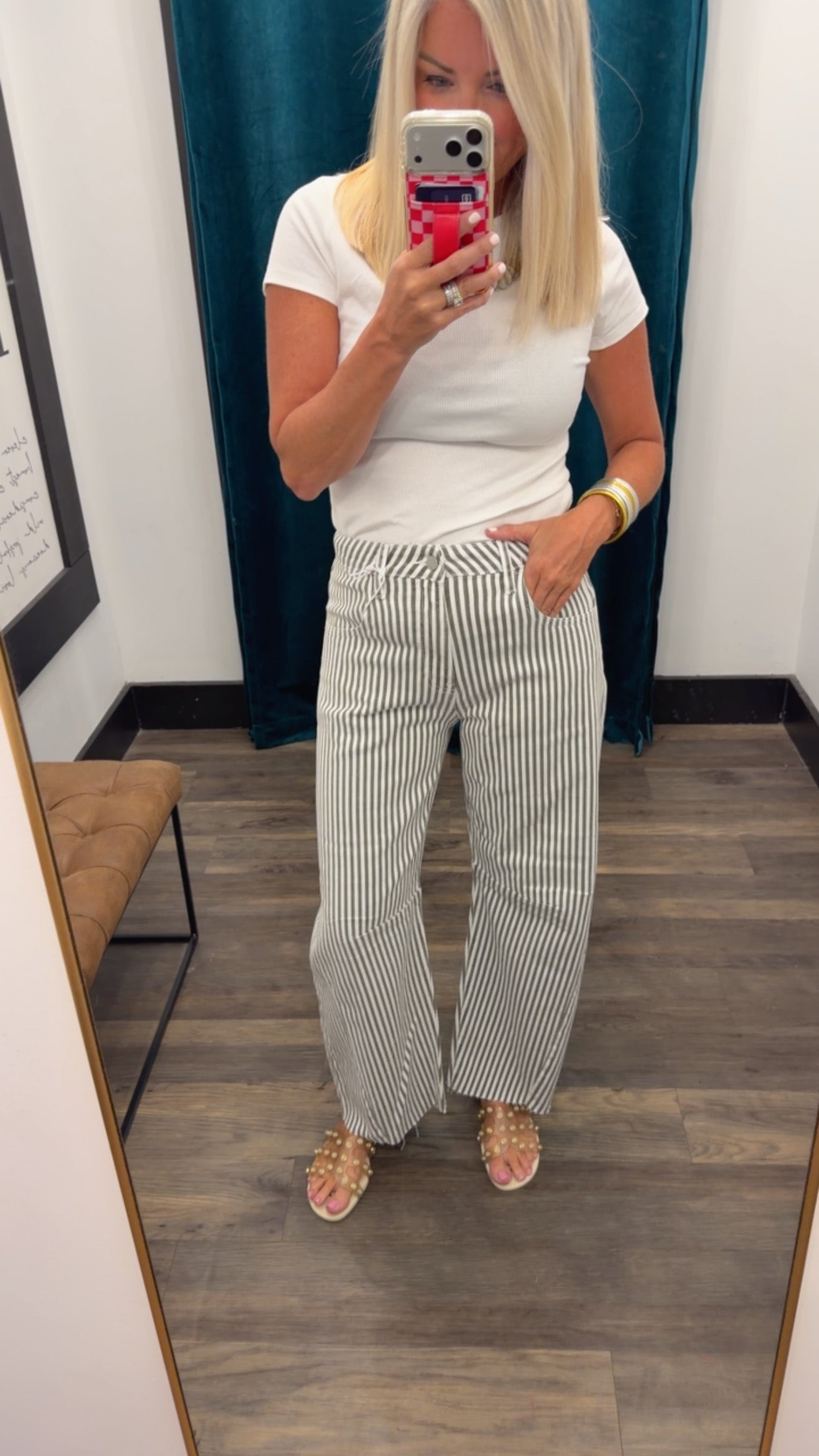 Striped Barrel Jean With Seams