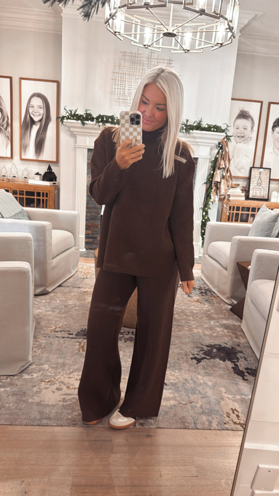 Mock Neck Sweater-wide Pants Matching Set