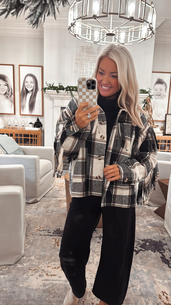 Wool Fringed Detail Plaid Jacket