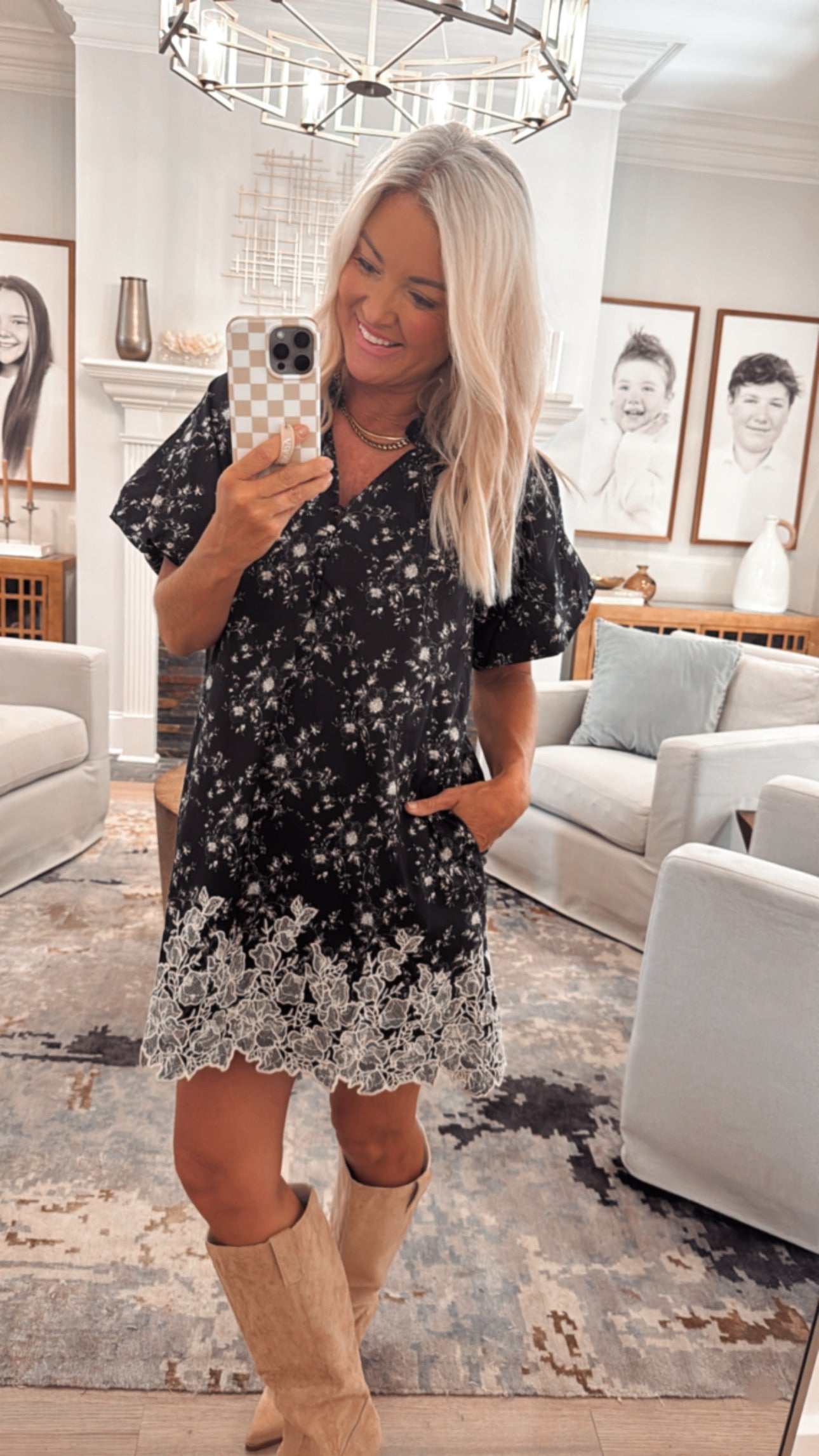 Embroidered Hem Mini Dress