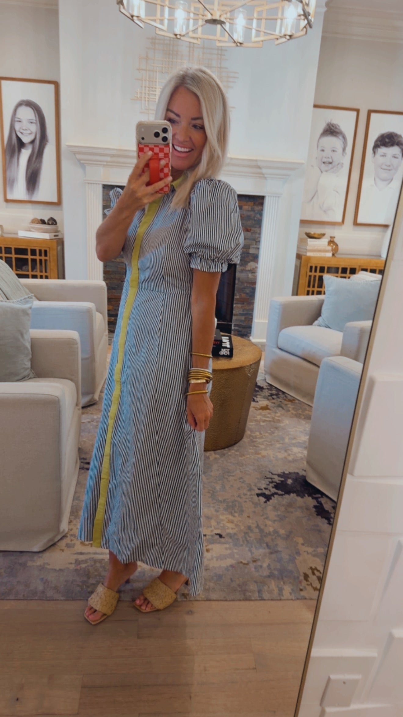 Puff Stripe Midi Dress