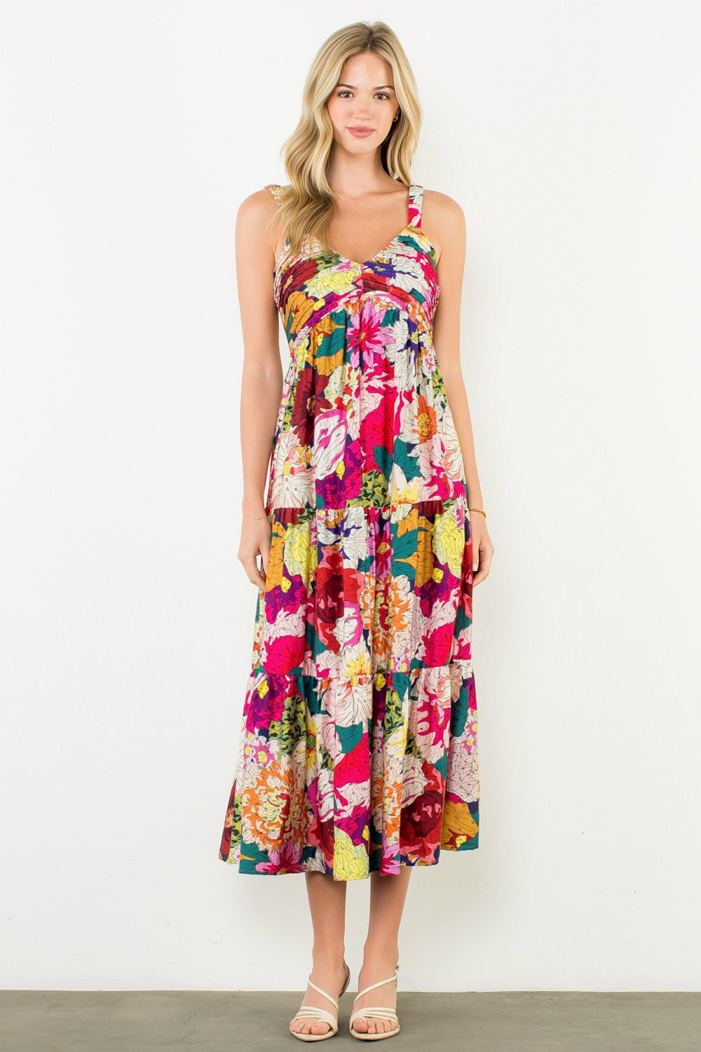 Floral Strap Tiered Maxi Dress