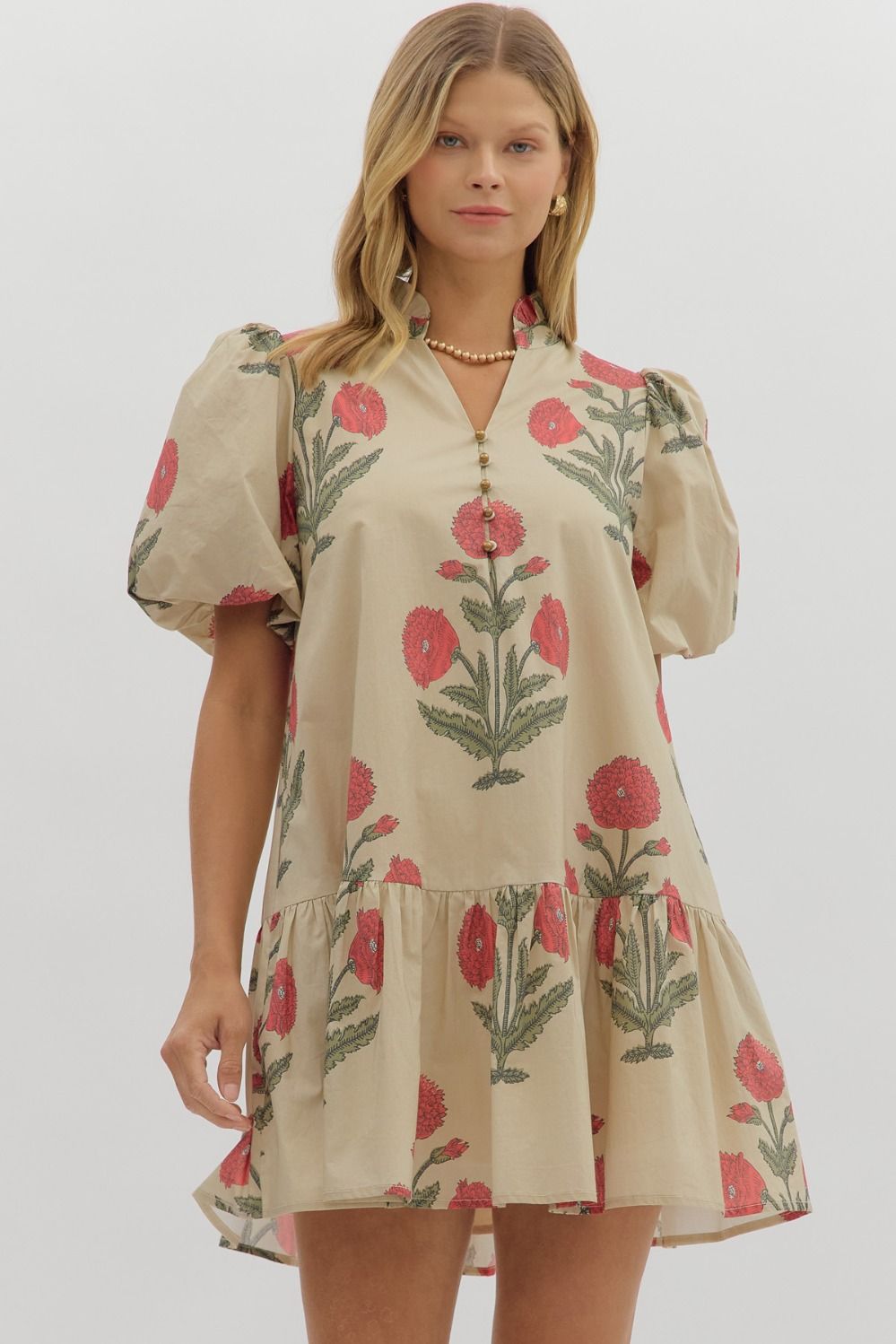 Floral Bubble Sleeve Mini Dress