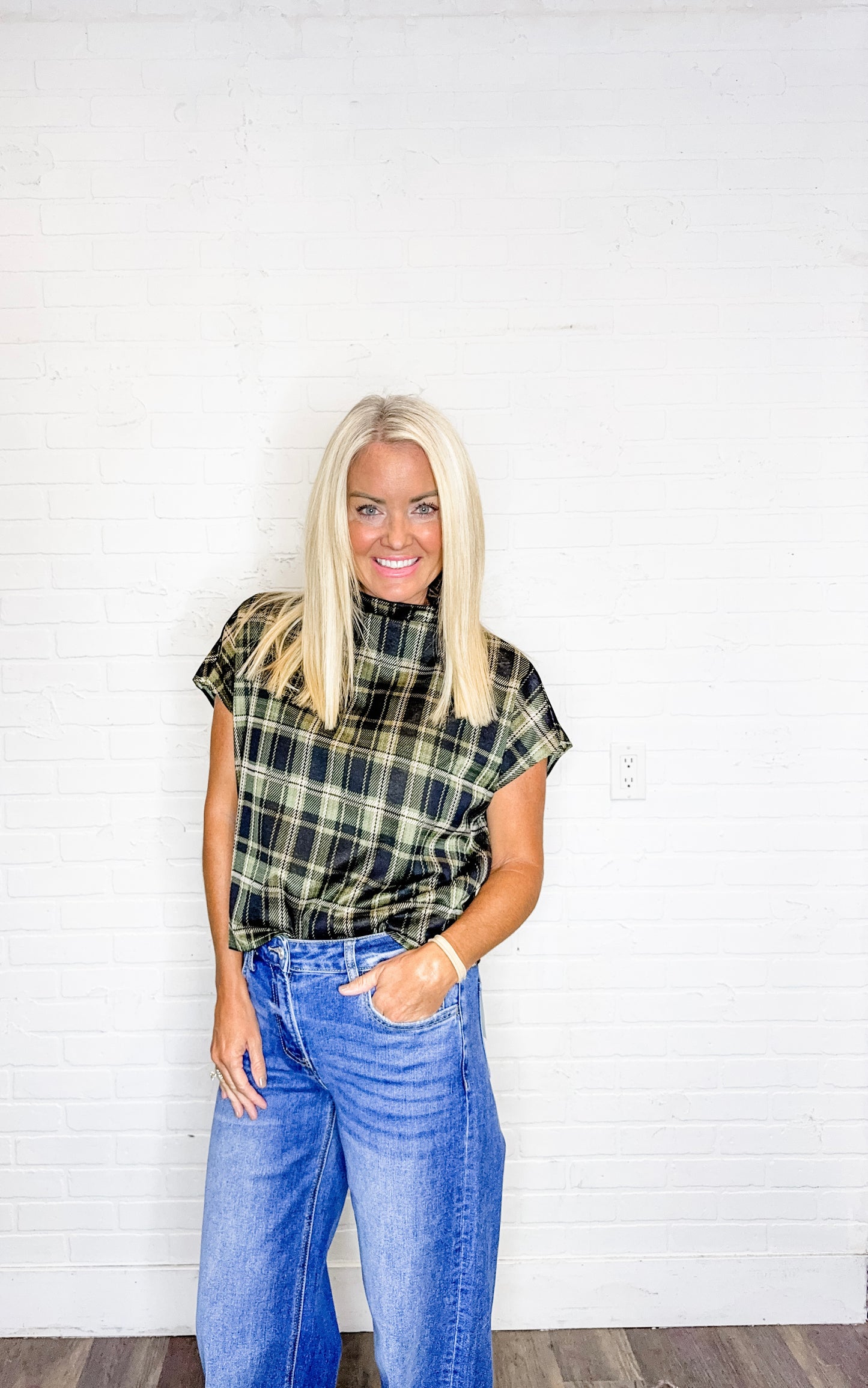 Plaid Mock Neck Top