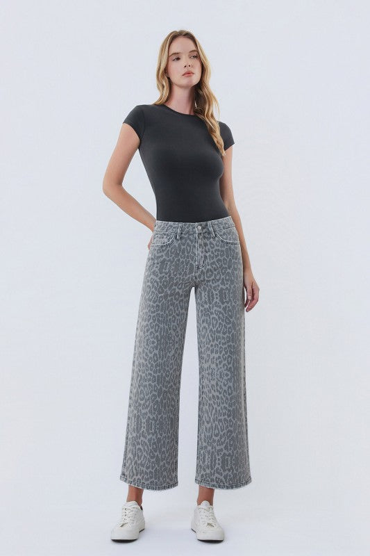 Leopard Print Wide Leg Jeans