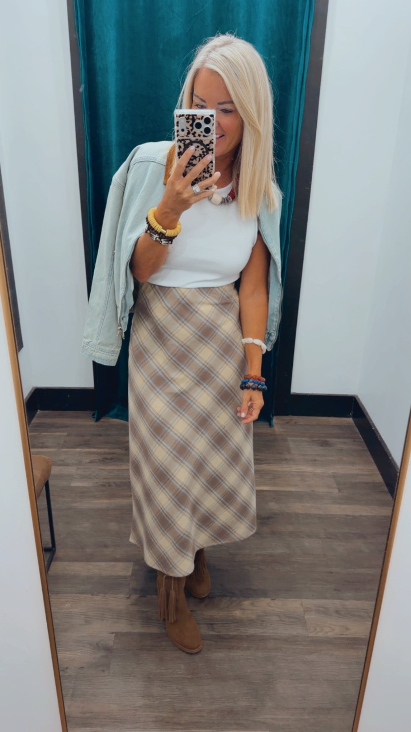 Plaid Bias Cut Midi Skirt