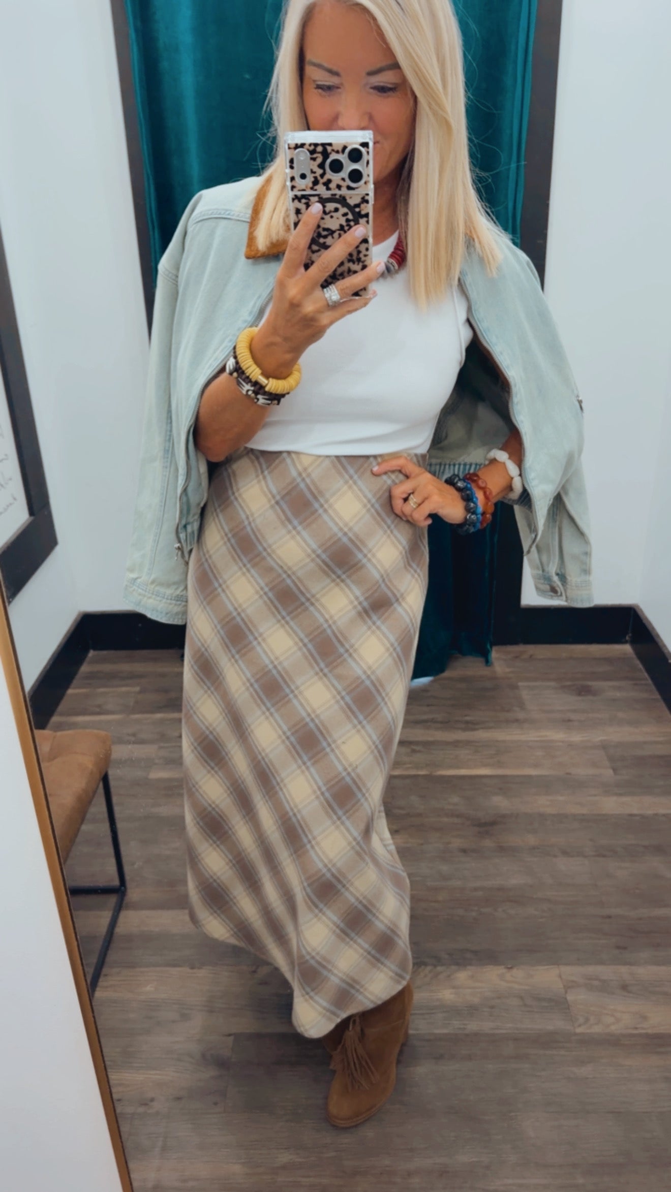 Plaid Bias Cut Midi Skirt