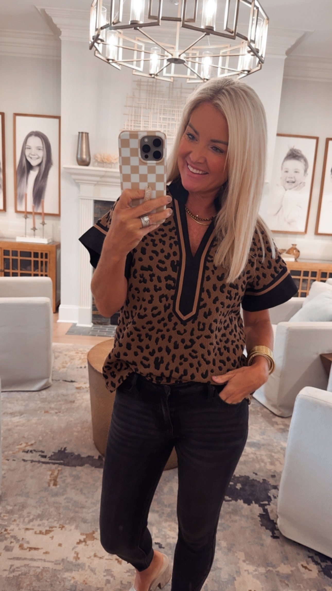 THML Cheetah Print V-neck Top