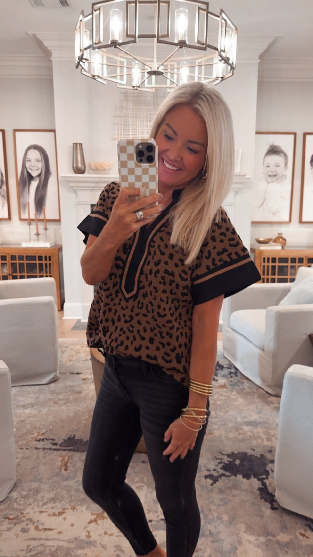 THML Cheetah Print V-neck Top