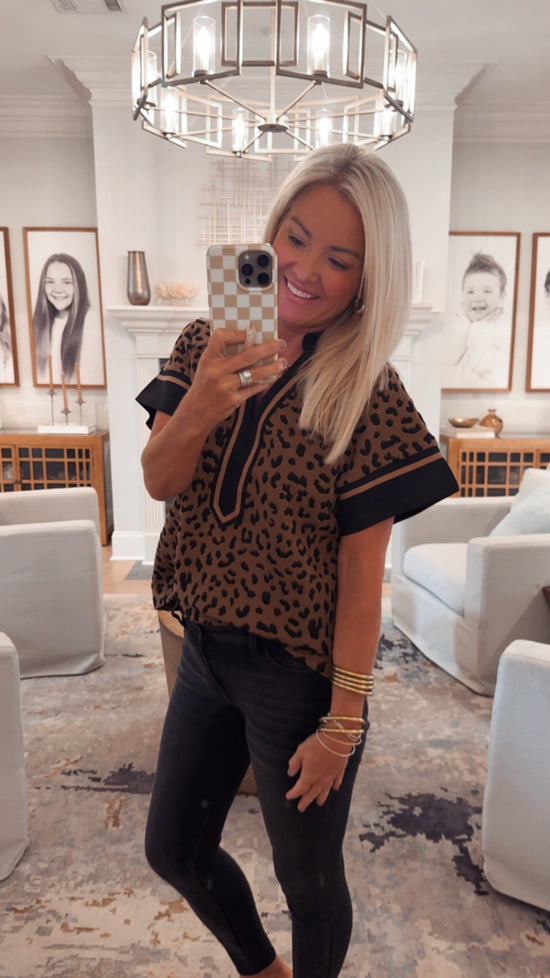 THML Cheetah Print V-neck Top