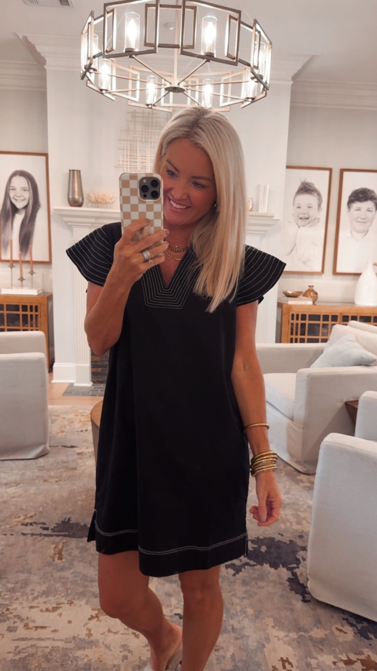 THML Striped Flutter Sleeve V-neck Dress
