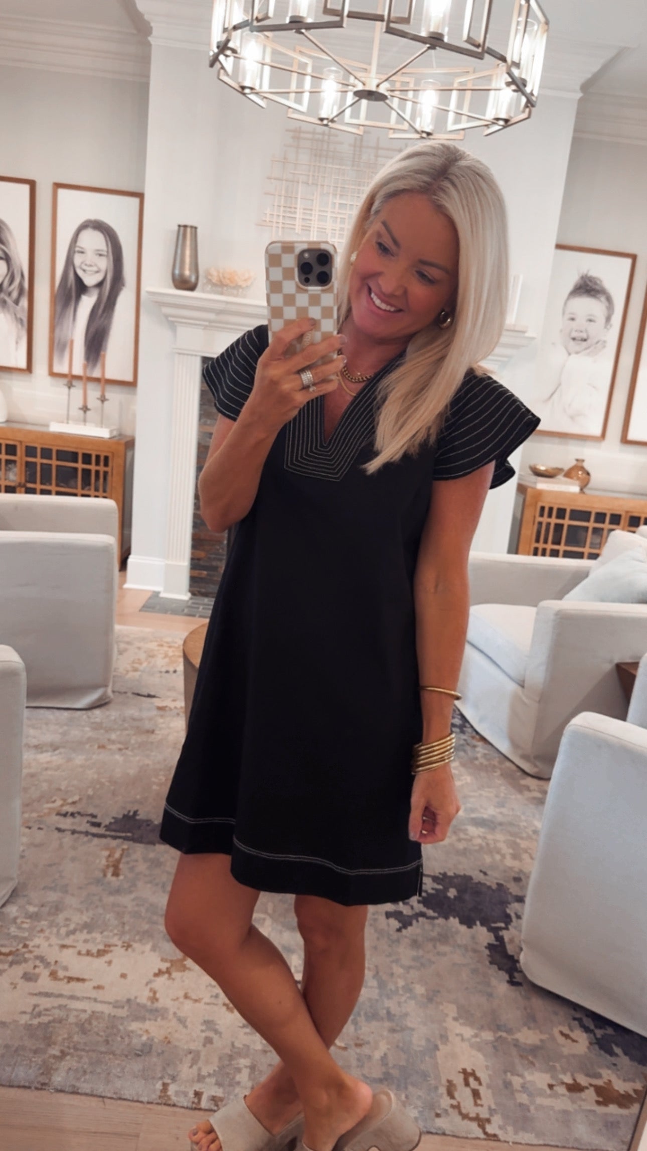 THML Striped Flutter Sleeve V-neck Dress