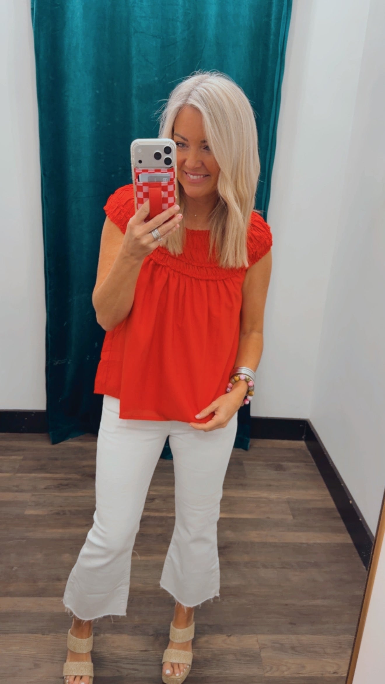 Shirred Neck Sleeveless Top