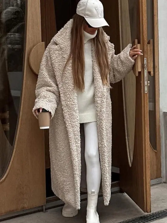 Lapel Plush Fleece Trench Coat