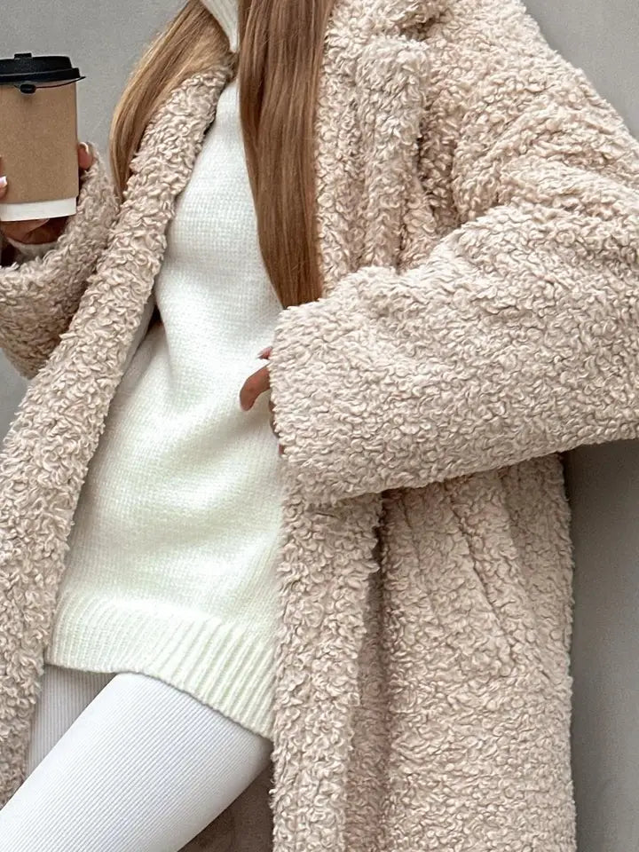 Lapel Plush Fleece Trench Coat