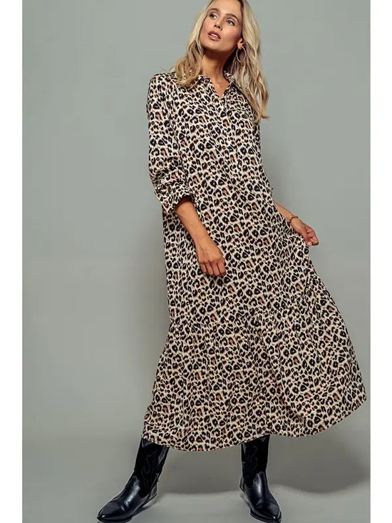 Leopard Print Ruffle Hem Maxi Dress