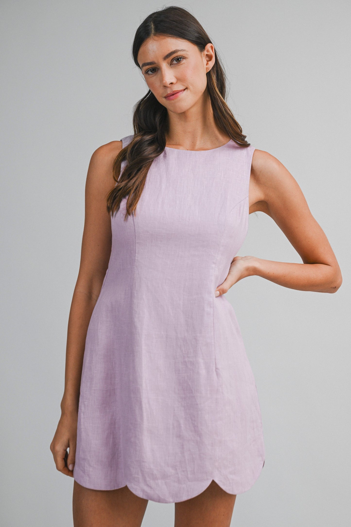 Linen Mini Dress With Scallop Hem