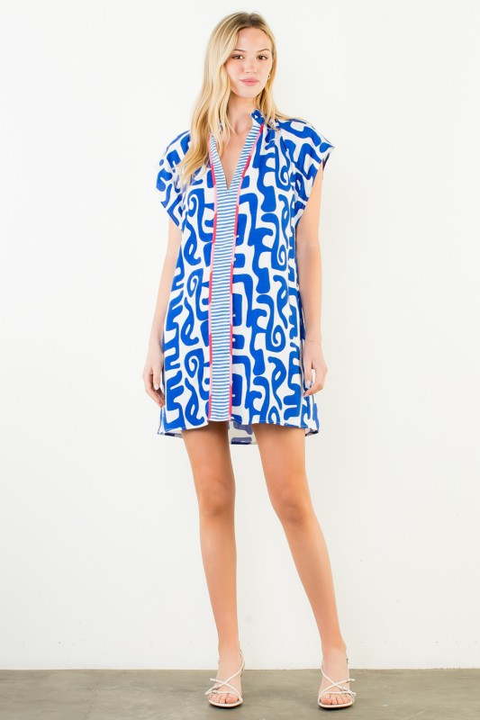 Pattern V-neck Dress