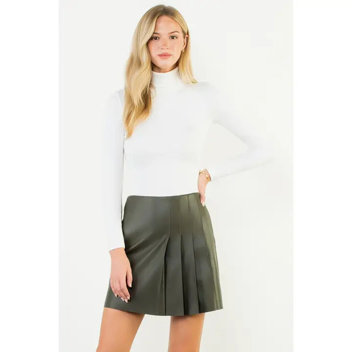 Pleated Leather Mini Skirt