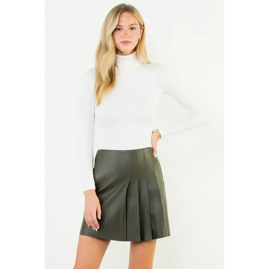 Pleated Leather Mini Skirt