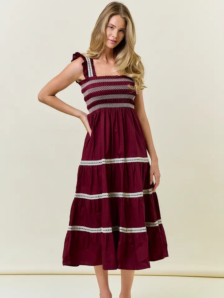 Smocked Ruffle Cap Sleeve Tiered Maxi Dress