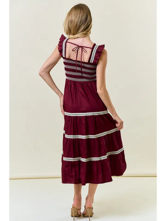 Smocked Ruffle Cap Sleeve Tiered Maxi Dress