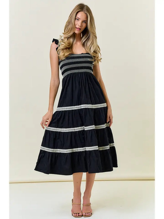 Smocked Ruffle Cap Sleeve Tiered Maxi Dress
