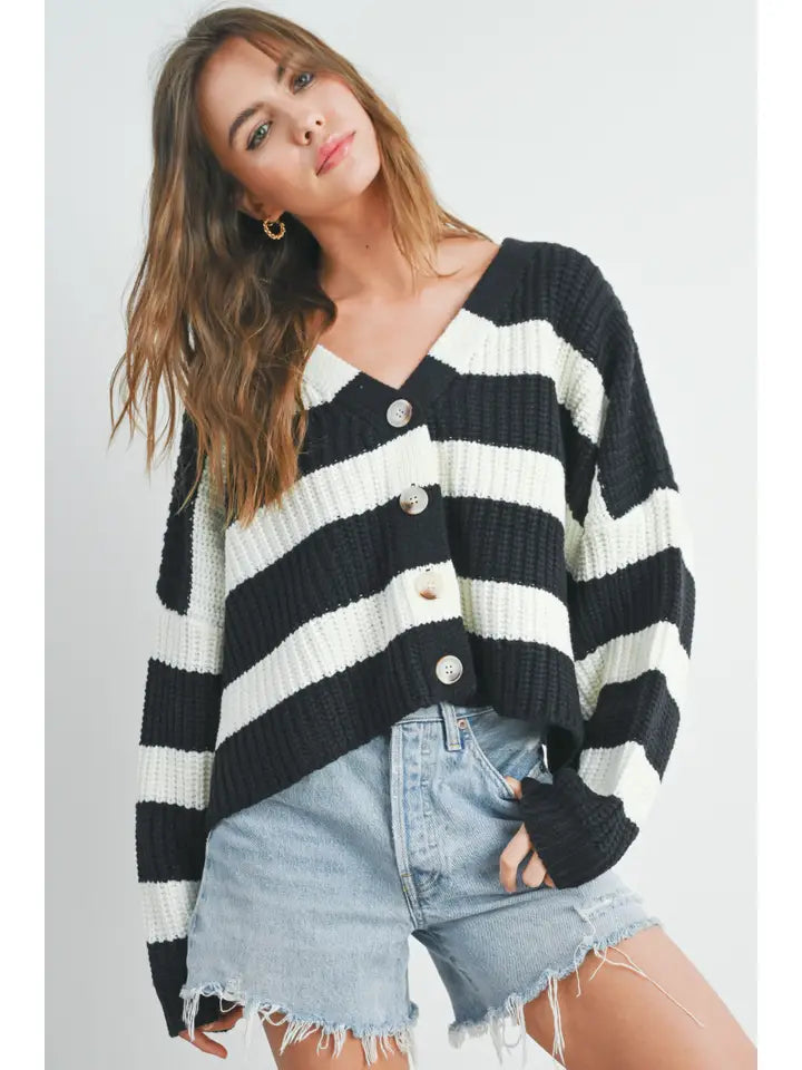 Striped V-Neck Cardigan