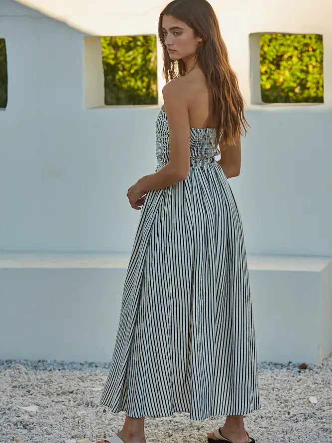 Elegant Stripe Strapless Dress