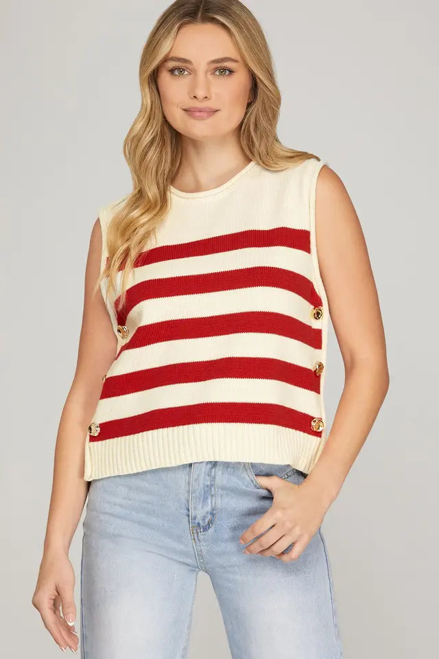 Classic Striped Gold Button Sweater