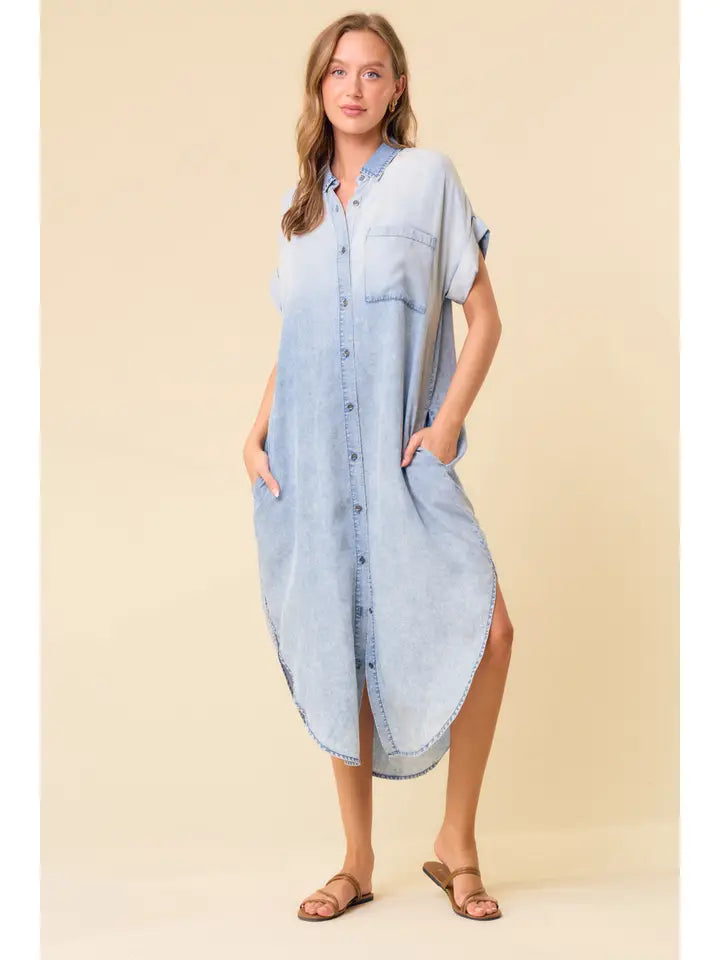 Tencel Denim Shirt Midi Dress