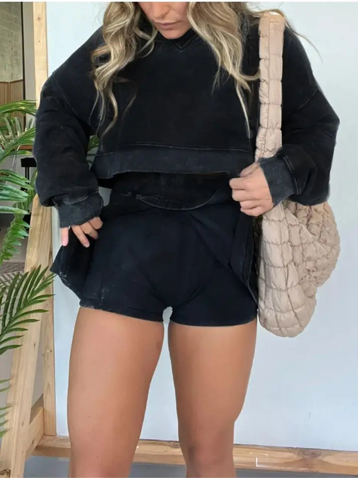 Washed Cropped Hoodie & Mini Skirt Set