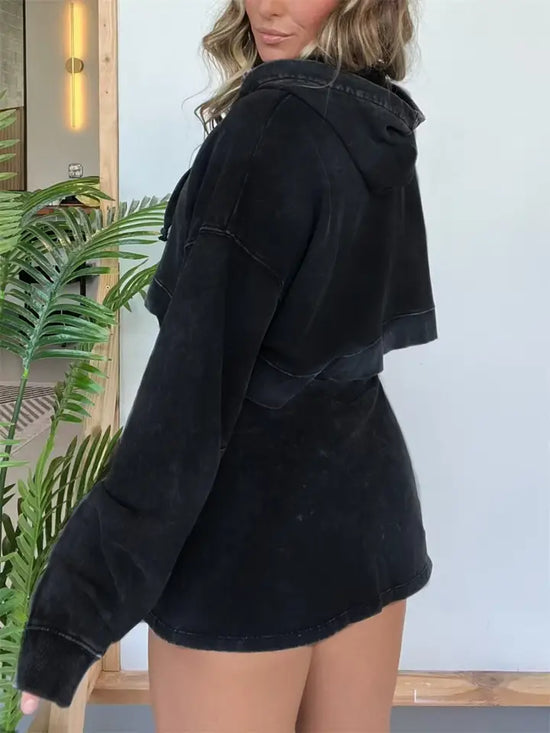 Washed Cropped Hoodie & Mini Skirt Set