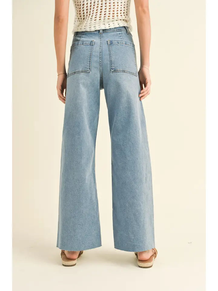 STRAIGHT WIDE LEG DENIM PANTS