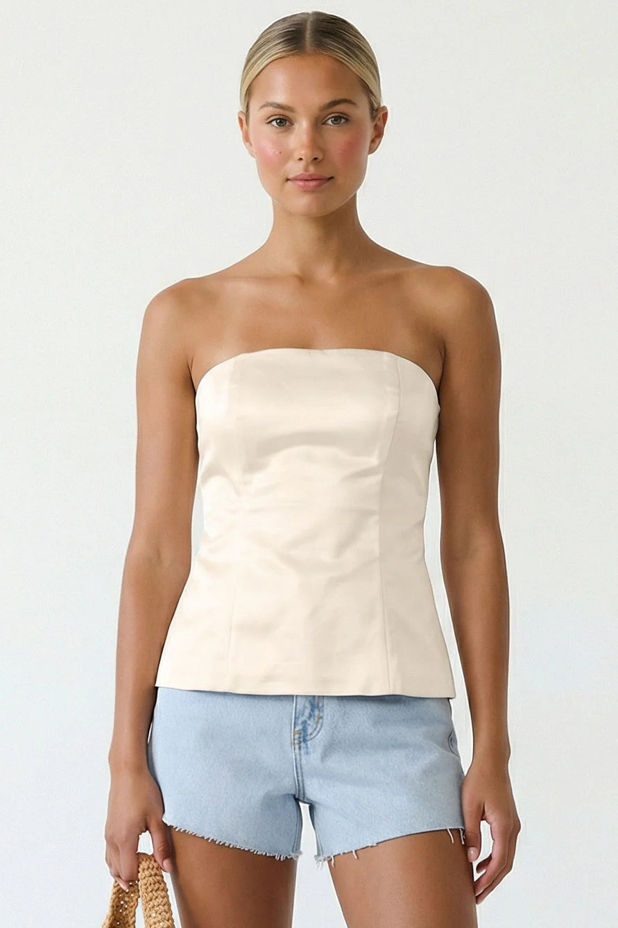 Tailored Satin Tube Top